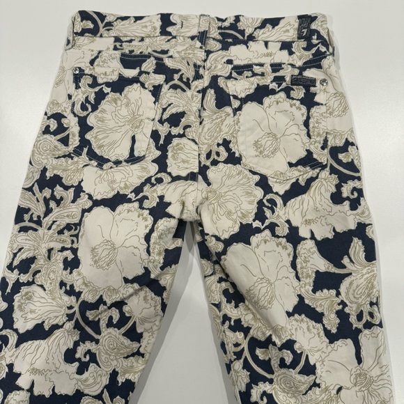 7 For All Mankind Navy and Cream Floral Skinny Jeans - Picture 4 of 7
